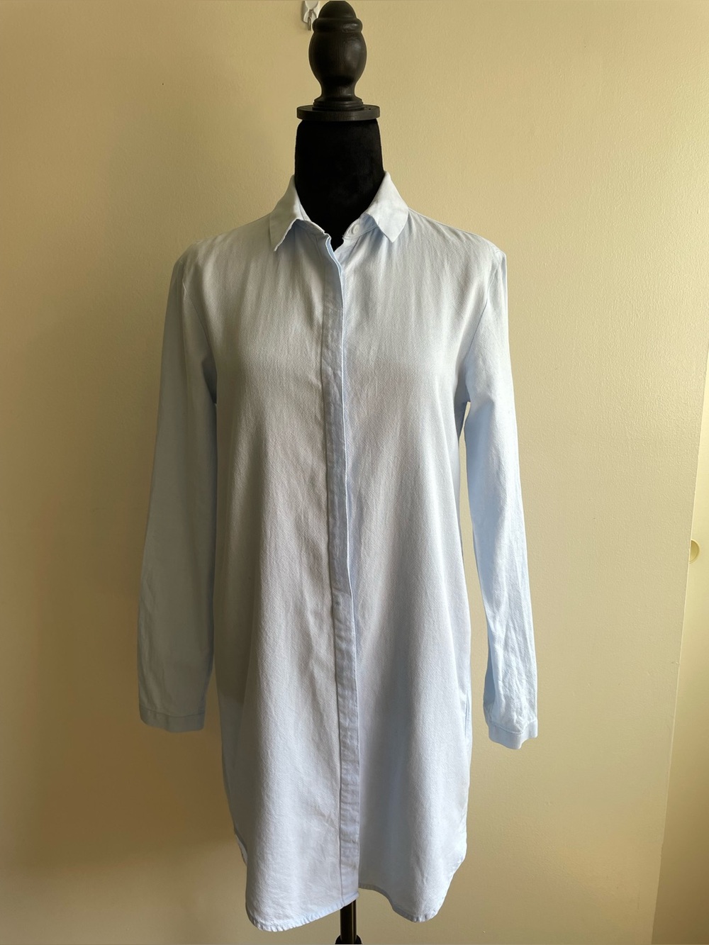 Twik Organic Cotton Longline Shirt Tunic Light Blue Hidden Placket Small